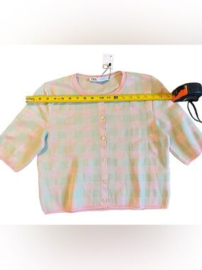 New Zara Pastel Check Button Cardigan - Pink, Mint, Cream